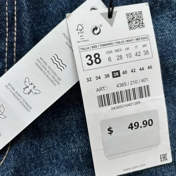 ZARA High Rise Full Length Flare Blue Jeans--6 - Picture 11 of 14